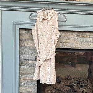 Zara Cream Sleeveless Dress with Eyelet Detail size Small